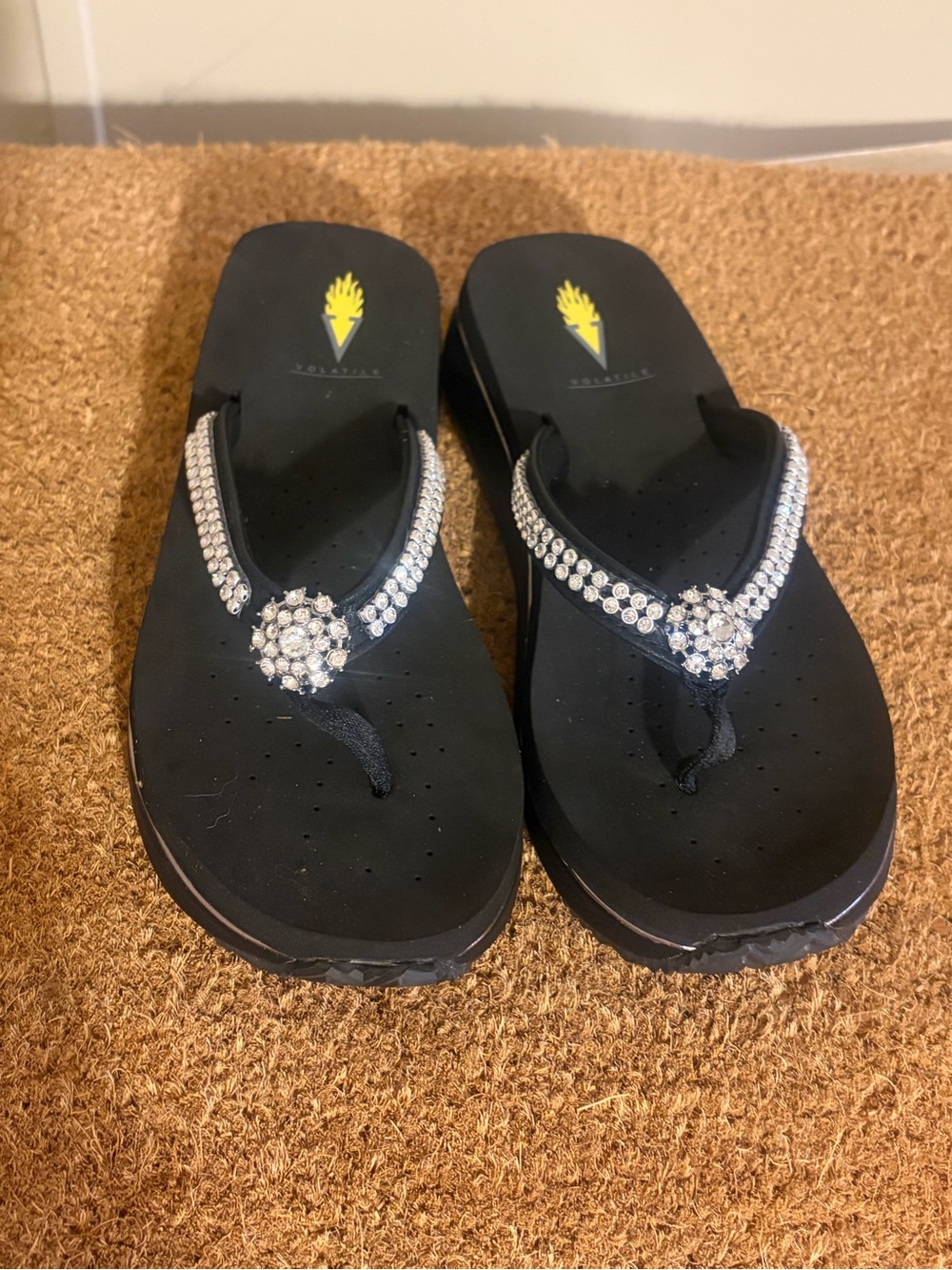 Volatile Black Crystal-Embellished Wedge Sandals - Picture 2 of 5